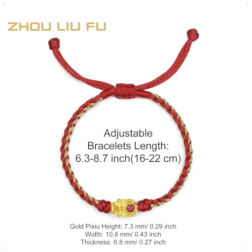 Women's Strand Bracelets 24K Solid Gold Red Bracelet Feng Shui Pixiu Lucky Real Gold Jewelry Adjustable String Braided Rope Bracelet for Women Girlfriend2