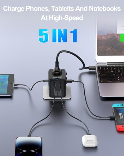 Image of Universal Travel Adapter GaN 65W Fast Charger, 3 USB-C (Each 65W) & 1 USB-A (PD 45W), 2500W AC Outlet, International Power Adapter for Europe, UK, US, Australia, Worldwide Travel Plug Adapter