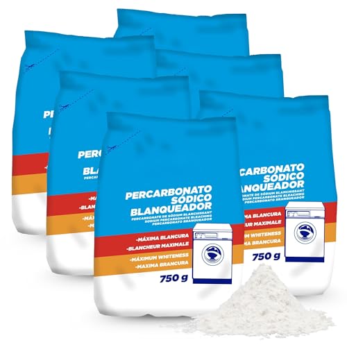 Percarbonato Blanqueador, Percabonato Sódico, Apto para el lavado de ropa tanto blanca como de color, alarga la vida de su lavadora, Elimina Manchas Difíciles y Olores, 750 gramos, 6 unidades