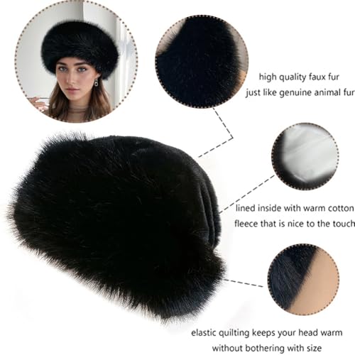 Women's Winter Cossack Hat Russian Style, Faux Fur Cossak Russian Style Hat Warm Cap for Travel Skiing Hiking Home White,Black4
