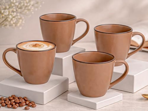 Image of Bodhi House Handcrafted Ceramic Coffee Mug Set of 4 Pieces (350 Ml) Stoneware Tea Cup Microwave Safe Large Milk Mug, Glossy Finish, Ideal for Daily use, Casual Gatherings and Gifting, Terracotta Brown