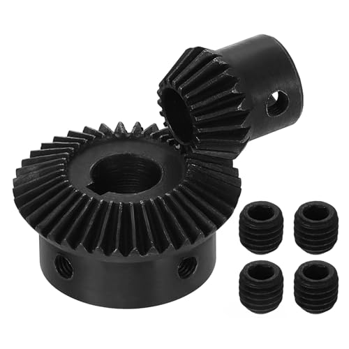 Image of uxcell 2Pcs Tapered Bevel Gears Set, 1 Mod 1:2 (20T /40T) Harden Steel Straight Bevel Gear, 90 Degree Steering Motor Gears, (10mm /12mm Shaft Hole with Keyway)