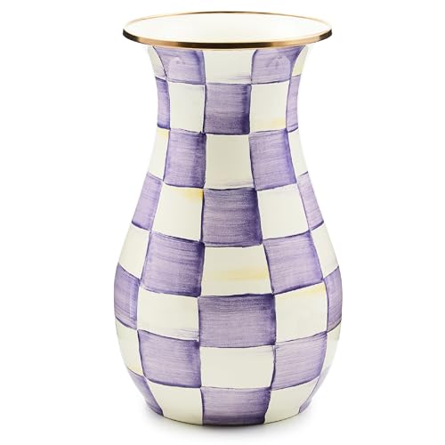 MACKENZIE-CHILDS Enamel Tall Vase Green-and-White Emerald Check | Hand-painted design decorative flower vase and bouquet holder made from enameled steel 6 dia. x 10 H product thumbnail 12