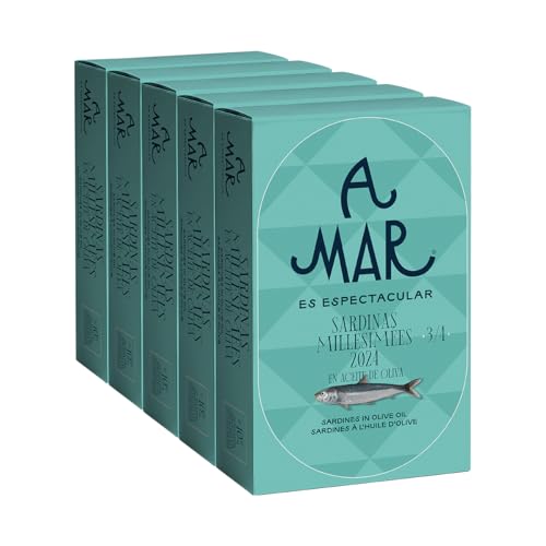 Sardinas 'Millésimées' en Aceite de Oliva A Mar Espectacular - Pack de 5 latas de sardinas - Conservas gourmet para tus aperitivos - Perfectas para tapas y recetas