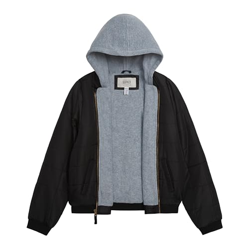 Image of LONDON FOG Boys' Midweight Quilted Bomber Jacket With Sweatshirt Hood