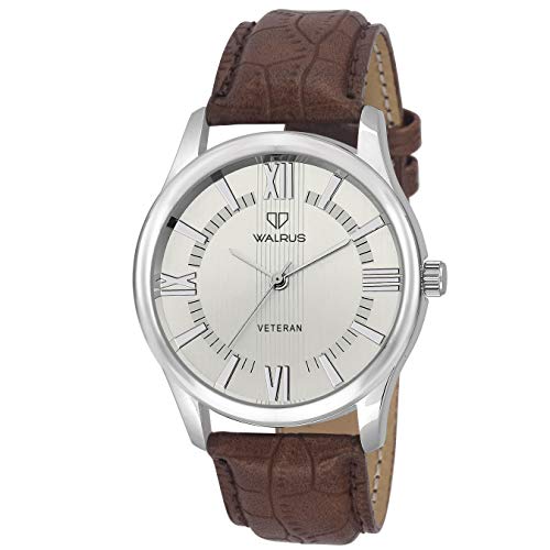 Image of Walrus Men's Analog Watch | Silver Case, Vegan Leather Strap | Classic Roman Numerals | Quartz Movement | Vintage Look | Professional & Casual Use