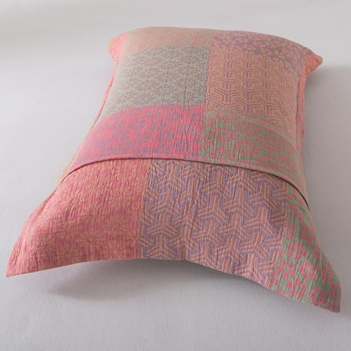 Image of FADFAY Queen Sheets Set 100% Cotton Washed Double Gauze Muslin Bedding 4Pcs Boho Patchwork Checkered Floral Sheets Shabby Geometry Farmhouse Bedding Super Soft Deep Pocket Fitted Sheet, Queen Size