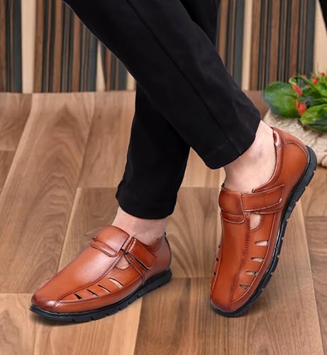 Image of BRUTE Faux Leather Sandals for Men | Fisherman Sandals | Closed Ethnic Sandals