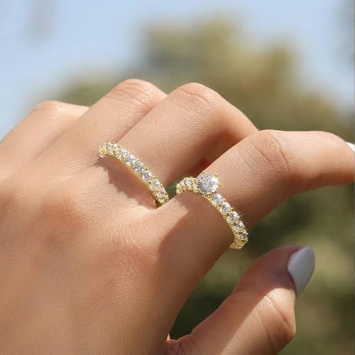 2Pcs Set of Round Zirconia Rings for Women Temperament Lady Engagement Ceremony Jewelry2