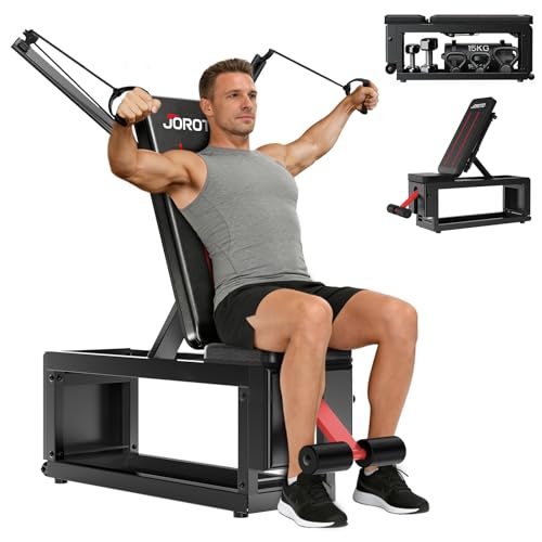 JOROTO MD85 Banco Musculación Ajustable con Almacenamiento Integrado, Capacidad 990LBS/450KG Banco de Pesas Multifuncional, Brazo de Tracción 9 Posiciones y Respaldo 7 Posiciones Banco Gimnasio Casa
