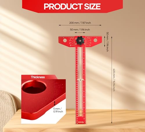 Saker Aluminum Alloy Sliding T-Square, Precision Angle Adjustment Scriber Marking Line Drawing Aid, Adjustable 2 Saker Aluminum Alloy Sliding T-Square, Precision Angle Adjustment Scriber Marking Line Drawing Aid, Adjustable - Image 2