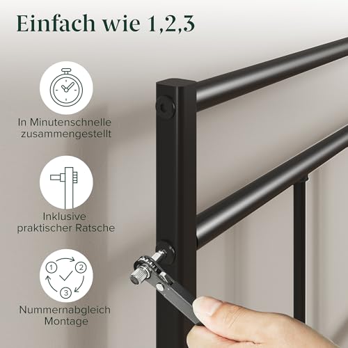 Zinus Elias Bettgestell 90 x 200 cm mit Vintage Kopfteil - Metallbett 90x200 mit Metall-Lattenrost - 30 cm Hohe Plattform mit Freiraum Darunter - Kein Boxspringbett Erforderlich - Schwarz