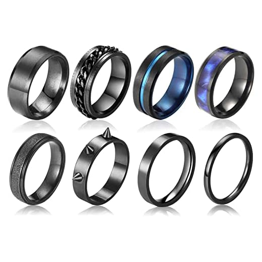 FAXHION Stainless Steel Fidget Rings for Men Women, 16 PCS Men Rings Set, Fidget Rings for Anxiety, Cool Sliver Black Spinner Men's Band Ring Pack, Jewelry