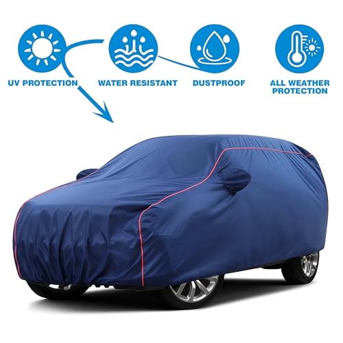 Image of Sulfar 100% Water Resistant Car Body Cover Compatible with Mirror for Toyota Venza (Triple Stitched, Full Bottom Elastic, Blue Taffeta with Red Piping)