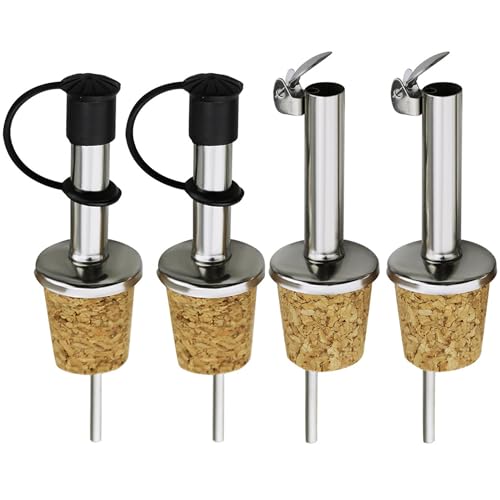 4 Tapones de Vino de Corcho Con Vertedor y Tapa Superior - Protección para Botellas de Vino y Aceite