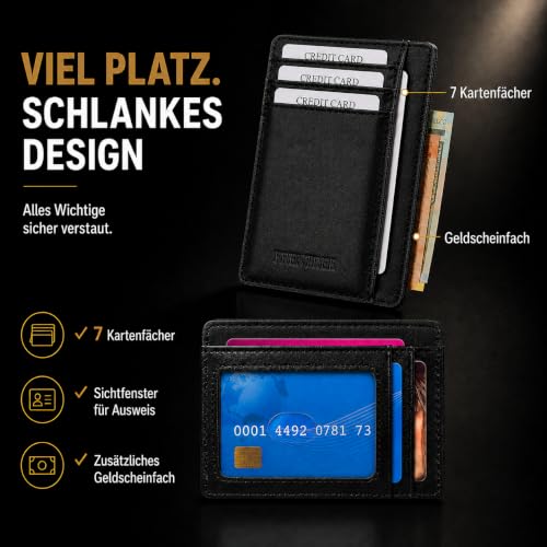 Frentree® Kartenetui aus Leder, Mini Geldbörse mit RFID Schutz und Sichtfenster für EC Karten und Geldscheine, kleines schlankes Portemonnaie Geldbeutel Etui
