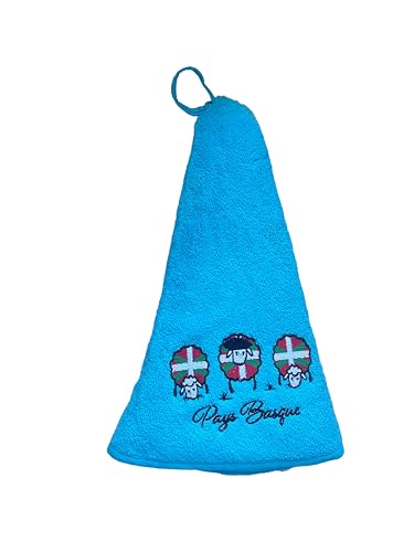 Torchon Rond brodé – Mouton aux Couleurs du Pays Basque – 100% Coton – Souvenir régional – Décoration Basque Authentique (Bleu)