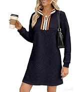 BLENCOT Dresses for Women 2025 Casual Half Zip V Neck Spring Mini Sweater Dress Long Sleeve Fashi...
