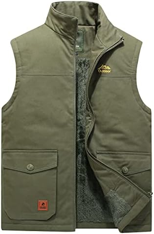 Yoinlia Men's Outdoor Padded Puffer Fleece Lined Warm Vest Sleeveless Jacket Army Green XXL