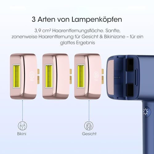 MLAY IPL Laser Geräte Haarentfernung, 0,5 Sek./Blitz Schmerzfreie Eis-Haarentfernung mit Zwei Präzisen Köpfen für Gesicht und Bikini, Geeignet für Gesicht, Achseln, Beine, Bikini Laser Haarentfernung