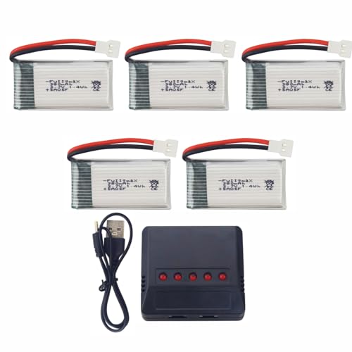 Fytoo 5PCS 3.7V 380mAh Lithium Battery with 5 in 1 Charger for Hubsan X4 H107 H107C H107L RC Quadcopter Syma X11 X11C, HS170 HS170C F180C HS170G TOZO Q2020 E016H E016F FX801 V911S A120 XK A150 V966