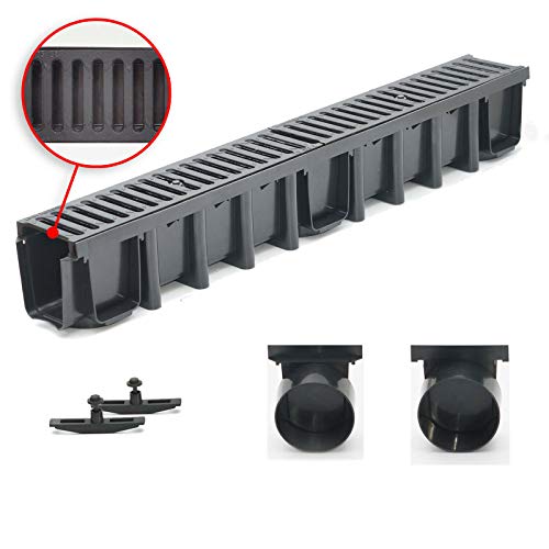 Preisvergleich Produktbild GUSS Entwässerungsrinne Tiefe 148mm Belastungsklasse B125, Gußrost komplett Set (2 Stirnwände)