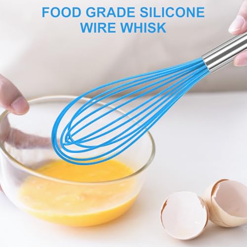 Image of NileHome Whisk Commercial Stainless Steel wisk & Silicone Non-Stick Coated Small Whisk Set 8 inch 10 inch 12 inch Kitchen Wisk Wire Whisks for Cooking 3 Pack, Bule