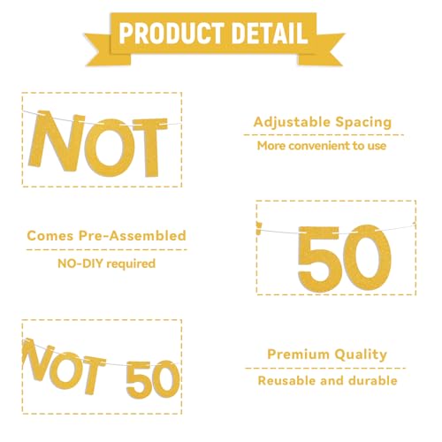 Image of Not 50 Yet Banner - Last Year in My 40s Banner, Happy 49th Birthday Sign, Cheers to 49 Years, Funny 49th Birthday Party Decorations Gold Glitter