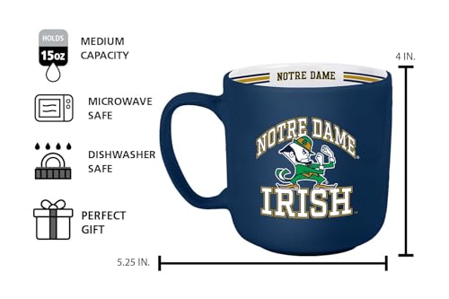 Image of Logo Brands NCAA Notre Dame Fighting Irish 15 oz Stripe Coffee Mug - Vintage Team Logo, Inside Print & Stripes, Microwave & Dishwasher Safe- Great Gift For Fans & Alumni
