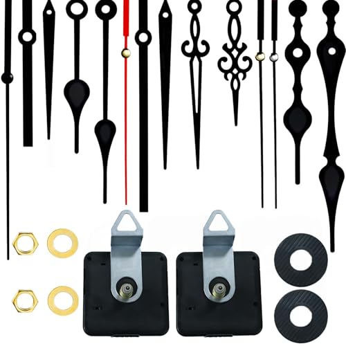2 PCS Mécanisme d'Horloge, pour Horloge Murale à Quartz avec 13 Ensembles d’Aiguilles Aluminium, Mouvement de Balayage Précis, Kit Complet pour...