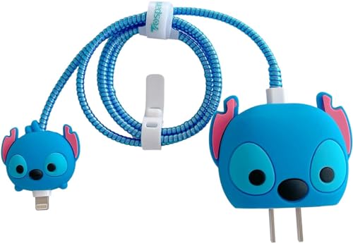 Image of Cartoon 3D Design Protective Case Compatible with Apple 18W - 20W USB-C Power Adapter Charger, Protective Cover for iPhone 18W & 20W Power Adapter Charger with Wire Saver. (Stich)