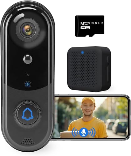 Taishixing 1080P Video Doorbell Camer, Wireless Doorbell Camera Outdoor, No Monthly Fee, indoor chime, 2.4G WiFi, IP65 Waterproof, Night Vision, Ai Human Detection, SD Card/Cloud Storage