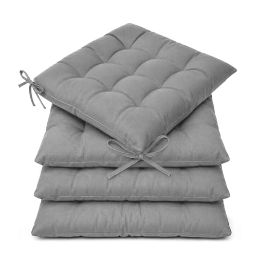 Casabella Pack of 4 Seat Pad for Dining Chair Garden Kitchen Chair Cushion With Tie On_9 Stitch_Silver Indoor/Outdoor Comfortable chair pads for Kitchen seat pads 9 stitch cushions