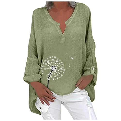 SCBFDI Fluide D'été Manche Longue Branché Blouse Femme Pissenlit Plage Col V Chemisier Péplum Coton Bouffante Leger Haut pour Femme Cover