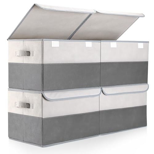 13% off - Warmi 4 Pack 29L Foldable Storage Box with Lids & Handles - Large Capacity Basket (L40xW28xH26cm) for Bedroom, Wardrobe, Closet, Clothing, Sweater, Bedding, Home Storage & Organisation