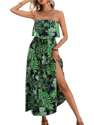 Image of Women's Ruffle Floral Maxi Summer Casual Dress Off Shoulder Wedding Guest Slit Hem Beach Prom Dresses