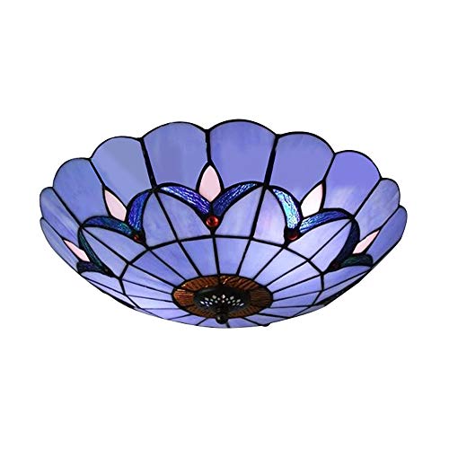 BAYCHEER HL404184 Tiffany Light Semi Flush Ceiling Fixture with Glass Shade for Ceiling Light Flower Ceiling Lighting Fixtures Blue use 2 E26 Light Bulbs