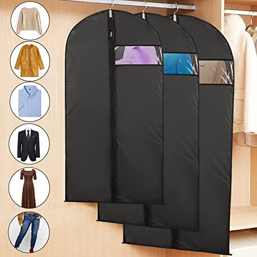 Niviy Suit Bags Garment Covers Moth Proof Clothes Covers Translucent Suit Protector with Zip Waterproof Anti-mite Breathable Garment Protectors, 5pcs 60 * 100cm (Black)