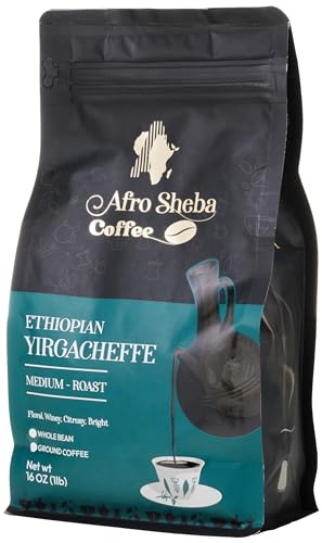 Afro Sheba Whole Bean Medium Roast Coffee - Ethiopian Yirgacheffe