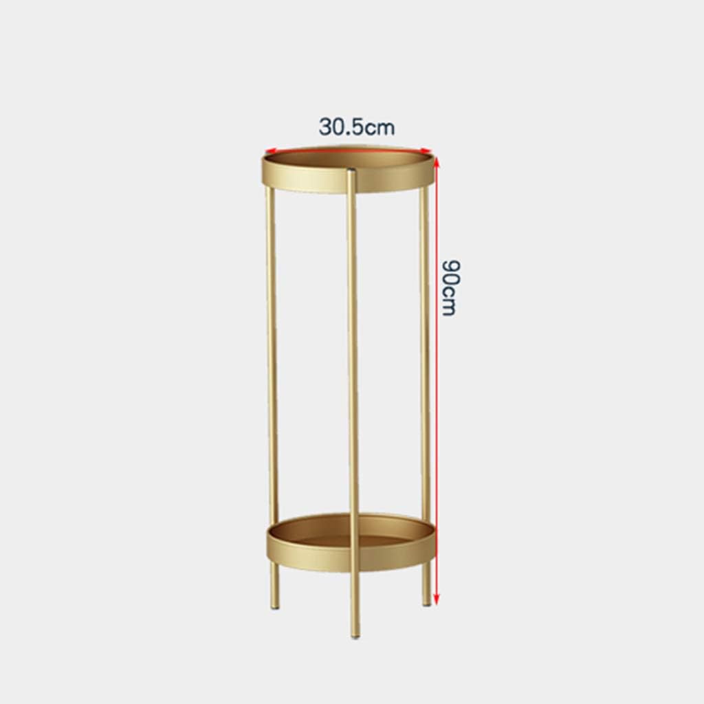 Metal Flower Pot Stand 2 Tiers Garden Patio Plant Rack Balcony Living Room Iron Display Shelf Garden Patio Standing Holder - Gold(L)