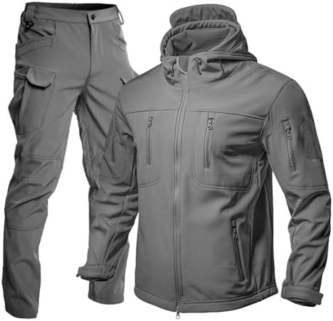 Tuta Sportiva In Poliestere Uomo Con Zip – Giacca Softshell E Pantaloni Per Pesca, Trekking E Campeggio