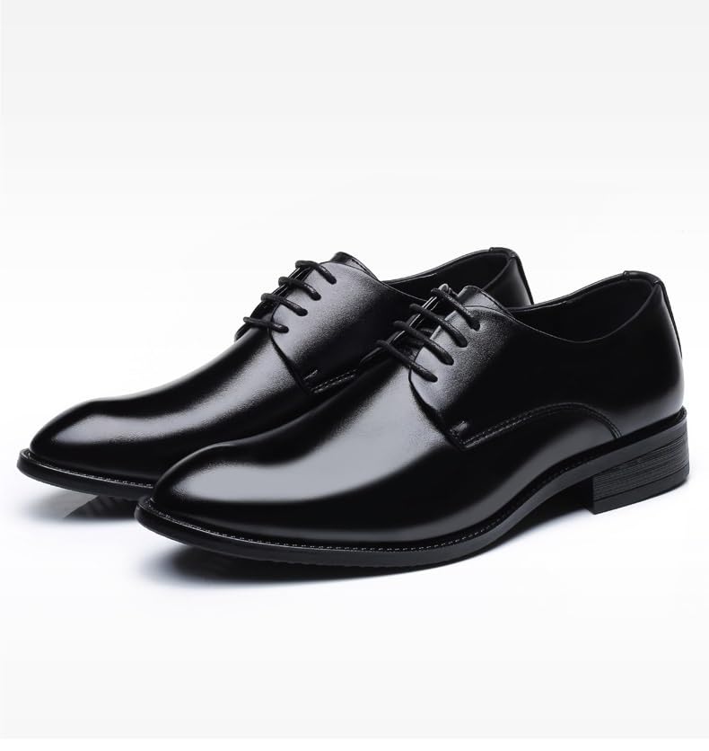 Shoes Dress Oxford for Men Lace Up Pointed Burnished Toe Vegan Leather Derby Shoes Slip Resistant Block Heel Rubber Sole Low Top Anti-Slip Prom2