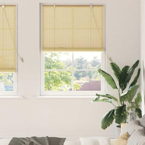 Estor enrollable con cortinas de bambú natural, 120 x 220 cm, estor para ventanas sin taladrar, estor opaco para interiores
