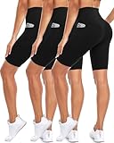 Purplepig 3 Pack Women's Black Biker Shorts with Pockets, 8' High Waisted Tummy Control Buttery Soft Workout...