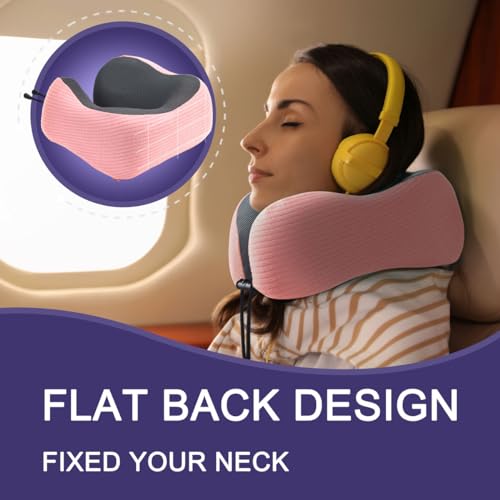 napfun Neck Pillow for Traveling, Upgraded Travel Neck Pillow for Airplane 100% Pure Memory Foam Travel Pillow for Flight Headrest Sleep, Portable Plane Accessories, Pink