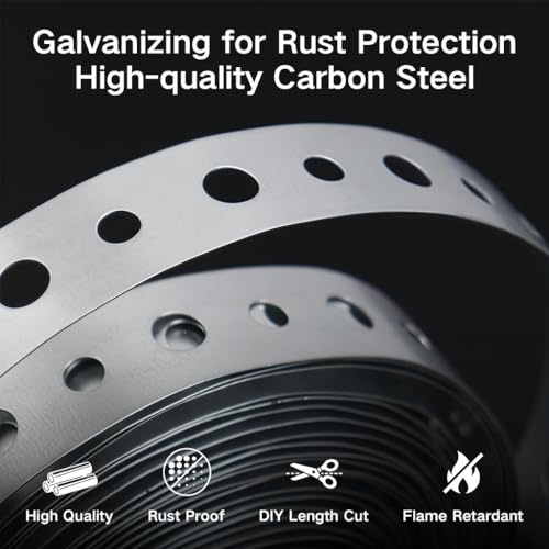 Image of Serplex Galvanized Steel Perforated Hanging Strip, Dual Size Pre-drilled Holes, 6.32mm & 4.76mm, Zinc-Plated Metal Mounting Strap for Pipe Support, Bracing, Hanging & DIY Installation, 300cm x 2 cm