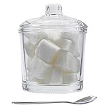 Glass Sugar Bowl, Kitchenexus Clear Sugar Bowl with Lid and Spoon 7.1oz/210ml Seasoning Dispenser Container Sugar Box with Cover Suit for Coffee Bar, Restaurant, Kitchen and Home breakfast