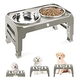 Elevated Dog Bowls 3 Height Adjustable Raised Bowl Stand with 25oz Stainless Steel Dog Food Bowls Anti-Slip for Small Dogs Adjusts to 7.5', 6', 2.75', Grey