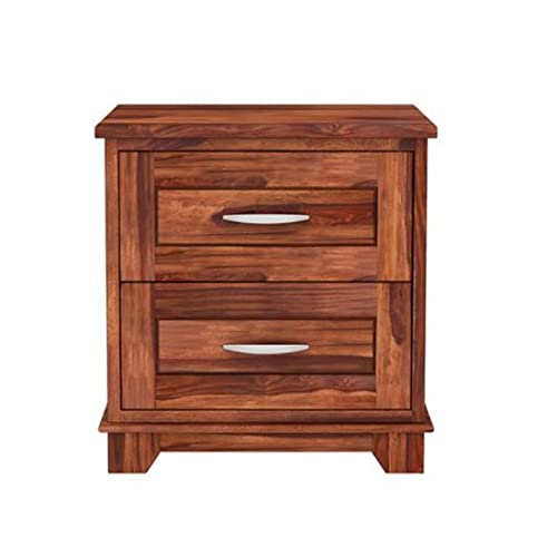 Image of Solid Sheesham Wood Bedside Table with 2 Drawers | Wooden Nightstand for Bedroom | Bed Side Table with Storage | Natural Finish