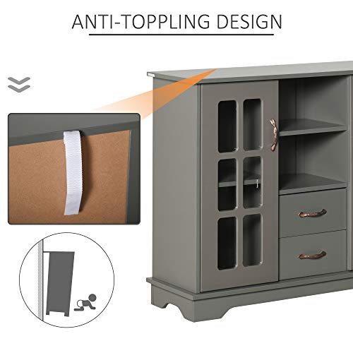 Homcom Sideboard Buffet Cabinet, Kitchen Cabinet, Coffee Bar Cabinet With 2 Framed Glass Doors, 2 Drawers And 2 Open Shelves For Living Room, Gray #TOP3